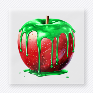 Poison Apple Halloween DTF transfer featuring a glossy red apple coated in dripping neon green poison
