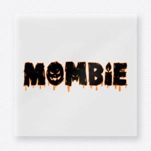 Mombie Drip Text mom mini Mothers Day DTF transfer featuring Mombie lettering in black and orange dripping Halloween-style text