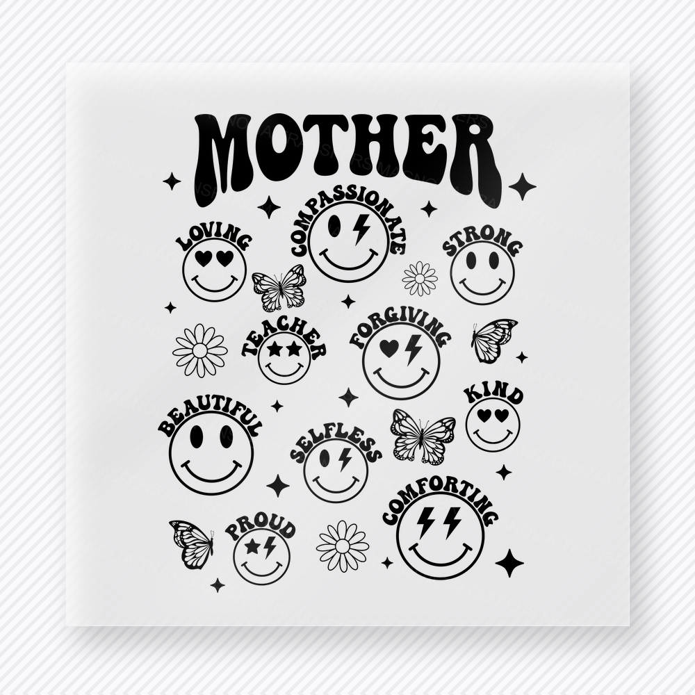 Mother Smiley Personality Black Family DTF Transfers