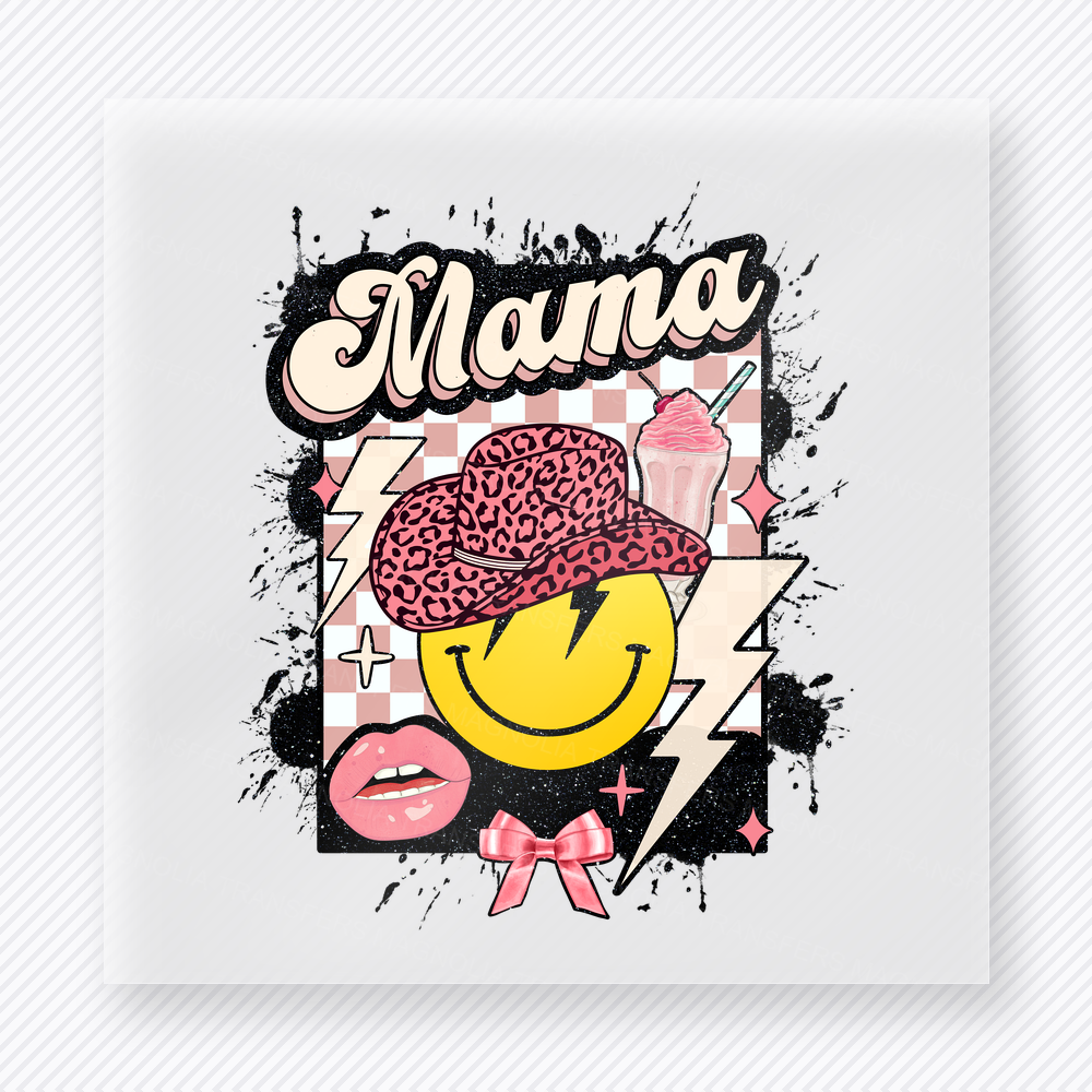 Mama Smiley Face Leopard Lightning Family DTF Transfers