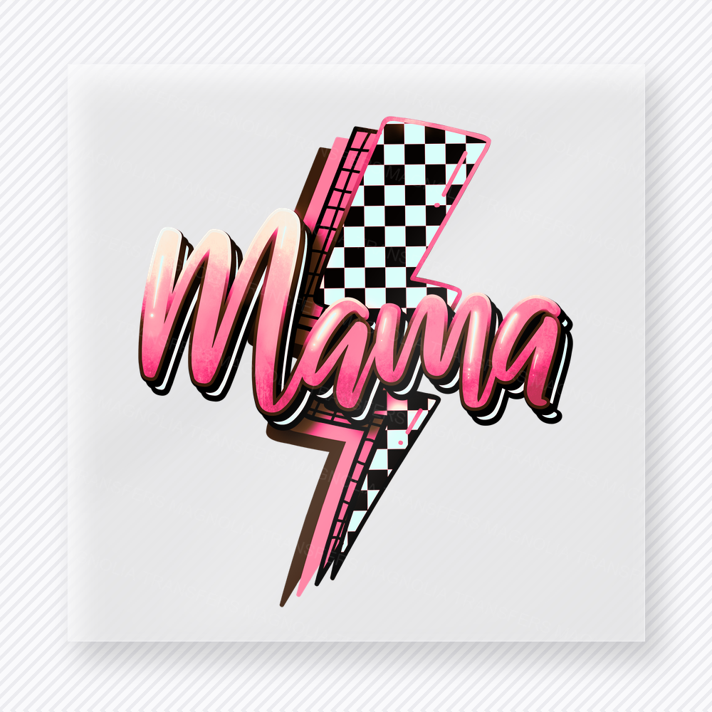 Pink Mama Lightning Bolt Checkered Family DTF Transfers