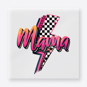 Neon Pink Mama Lightning Bolt Checkered Family DTF Transfers
