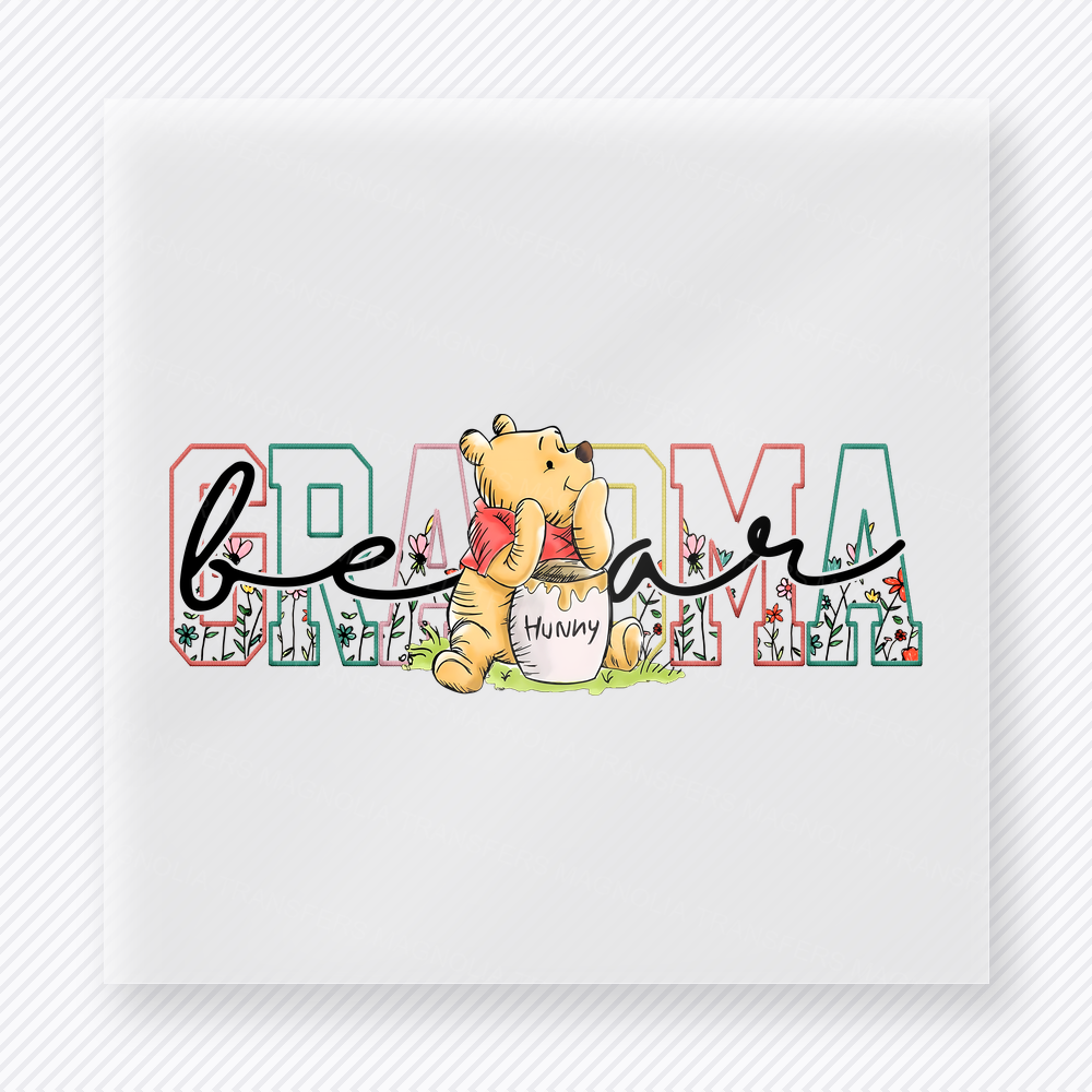 Mini Bear Pooh Inspired Floral Family DTF Transfers
