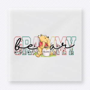 Mama Bear Pooh Inspired Pastel mom mini Mothers Day DTF transfer featuring pastel Mama text with Bear script and honey bear graphic