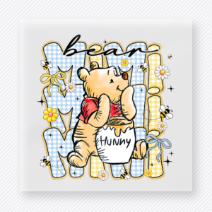 Mama Bear Floral Honey Bear mom mini Mothers Day DTF transfer featuring Mama text with honey bear character, flowers, and plaid accents