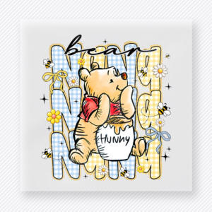 Mimi Bear Floral Honey Bear mom mini Mothers Day DTF transfer featuring Mimi text with honey bear character, flowers, and plaid accents