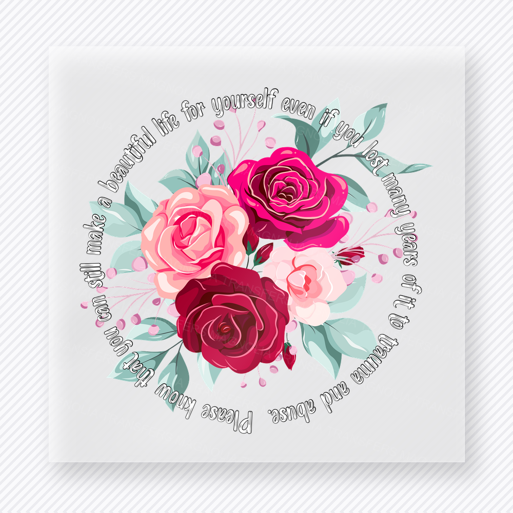 Being Kind Is A Beautiful Thing motivational DTF transfer mockup with roses and circular kindness quote