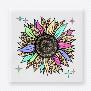 Leopard Sunflower motivational DTF transfer mockup with layered sunflower with leopard petals and colorful accents