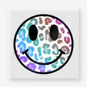 Pastel Leopard Smiley motivational DTF transfer mockup with pastel leopard smiley with black outline