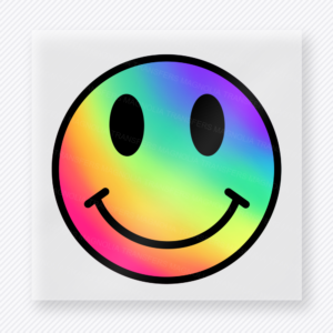 Rainbow Gradient Smiley Face motivational DTF transfer mockup with rainbow gradient smiley with bold black outline