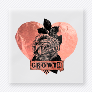 Growth Rose Heart motivational DTF transfer mockup with rose over coral heart with growth label