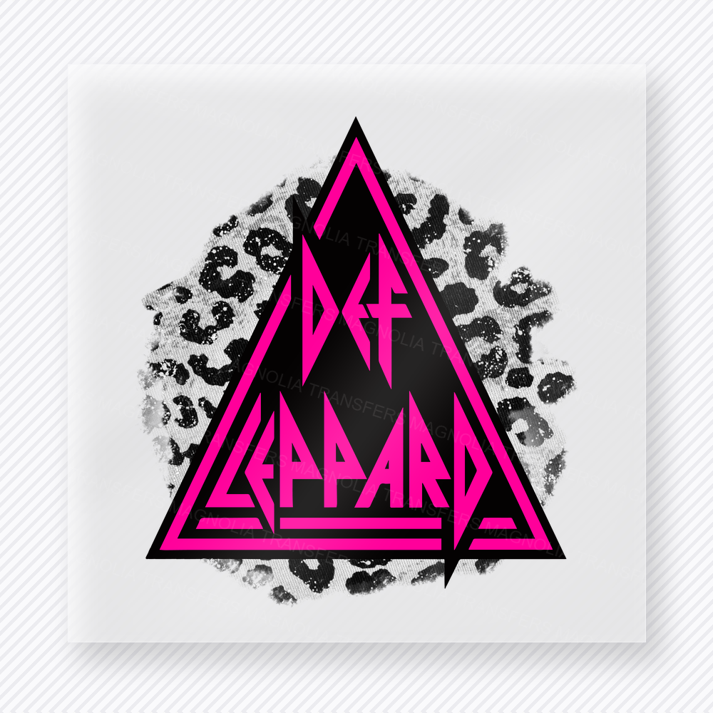 Def Leppard Triangle Pink movies music celebs DTF transfer mockup with Def Leppard inspired triangle logo with pink neon lettering