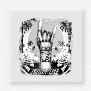 Motley Crue Rock Hand Black and White movies music celebs DTF transfer mockup with Motley Crue inspired rock hand design in black and white