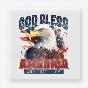 God Bless America Eagle Flag Patriotic DTF transfer mockup with eagle and flag artwork with God Bless America wording