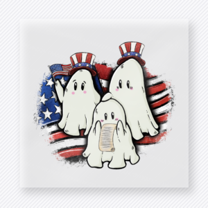 Patriotic Ghost Trio Patriotic DTF transfer mockup with three patriotic ghost characters with American flag accents