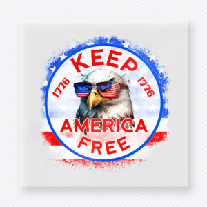Keep America Free Sunglasses Patriotic DTF transfer mockup with Keep America Free circle design with patriotic sunglasses