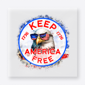 Keep America Free Sunglasses Distressed Patriotic DTF transfer mockup with Keep America Free circle design with patriotic sunglasses and distressed border