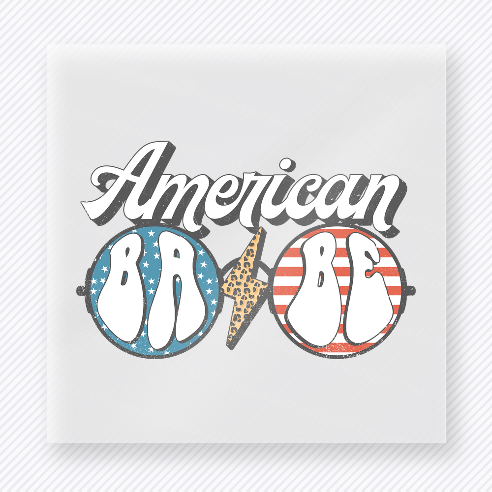 American Yall Patriotic DTF transfer mockup with American Yall script with patriotic sunglasses