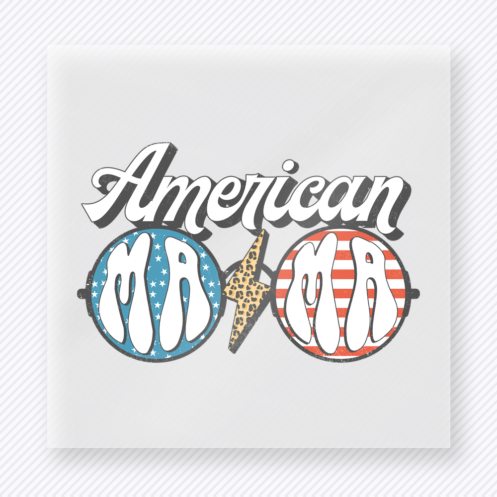 American Yall Sunglasses White Patriotic DTF transfer mockup with American Yall script with patriotic sunglasses in white outline