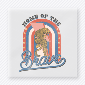Home of the Brave Leopard Rainbow Patriotic DTF transfer mockup with Home of the Brave wording with leopard rainbow and horse