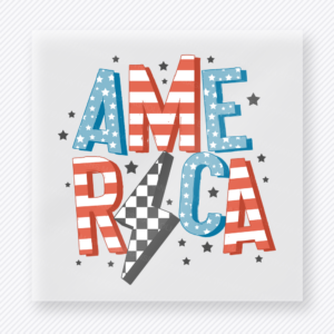 America Checkered Patriotic DTF transfer mockup with stacked America lettering with checkered accents