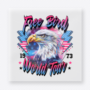 Free Bird World Tour Patriotic DTF transfer mockup with eagle artwork with Free Bird World Tour wording