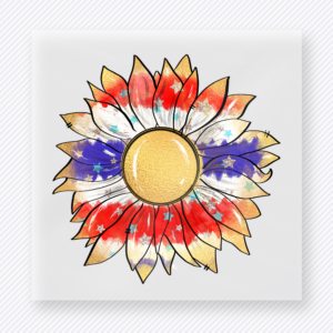 Patriotic Watercolor Sunflower Patriotic DTF transfer mockup with watercolor sunflower in patriotic colors