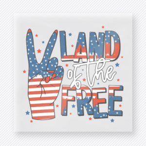 Land of the Free Peace Sign Patriotic DTF transfer mockup with Land of the Free wording with patriotic peace sign