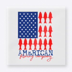 American Fishing Company Flag Patriotic DTF transfer mockup with American Fishing Company flag made of fishing lures