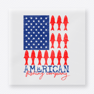 American Fishing Company Flag Clean Patriotic DTF transfer mockup with clean American Fishing Company flag made from fishing lures
