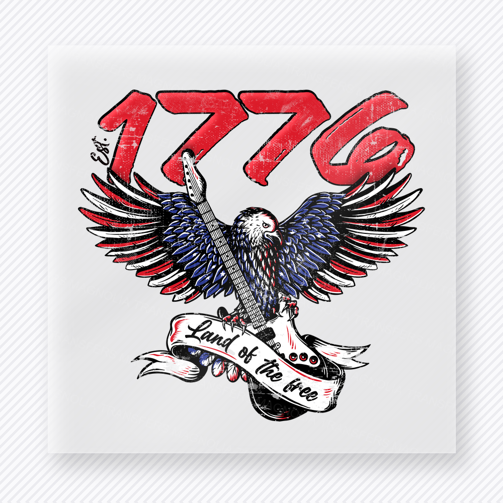 1776 Land of the Free Eagle Patriotic DTF transfer mockup with 1776 eagle design with Land of the Free banner