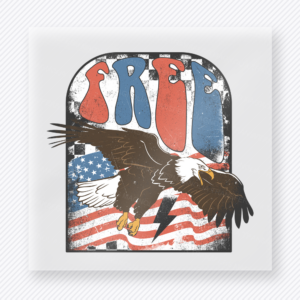 USA Eagle Arch Patriotic DTF transfer mockup with arched USA lettering over eagle and American flag artwork