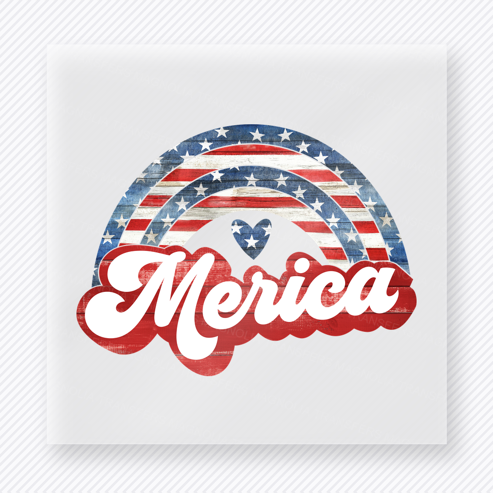 Merica Script Cap Patriotic DTF transfer mockup with Merica script with distressed patriotic cap and flag fill