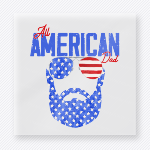 All American Dad Beard Blue Patriotic DTF transfer mockup with beard graphic with All American Dad wording