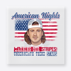 American Nights Earning Our Stripes Blue Patriotic DTF transfer mockup with American Nights design with Earning Our Stripes Underneath These Stars wording