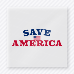 Save America Patriotic DTF transfer mockup with Save America wording in patriotic colors
