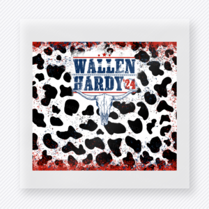 Wallen Hardy 24 Cow Print Patriotic DTF transfer mockup with Wallen Hardy 24 wording over cow print patriotic background