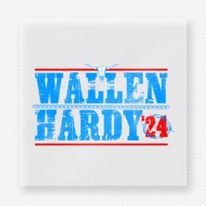 Wallen Hardy 24 Text Blue Patriotic DTF transfer mockup with blue Wallen Hardy 24 distressed text design