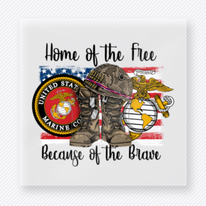 Home of the Free Because of the Brave Marines Patriotic DTF transfer mockup with military appreciation design with Marine Corps emblem
