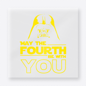 May the Fourth Be With You Outline Yellow Patriotic DTF transfer mockup with outline yellow May the Fourth Be With You design