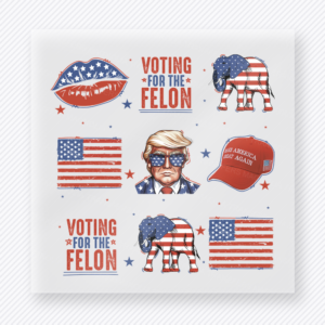Voting For The Felon Patriotic Collage Political DTF transfer mockup with Voting For The Felon political collage with patriotic icons