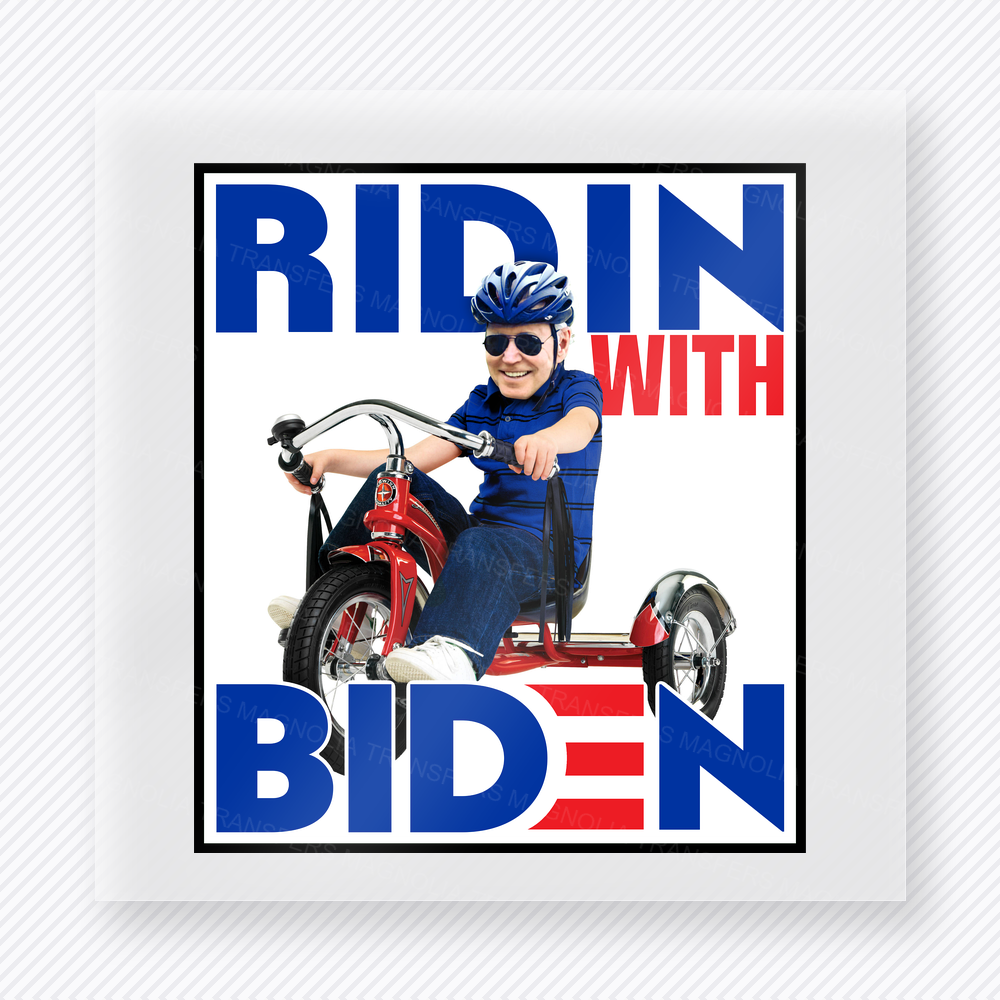 Ridin With Biden Tall Political DTF transfer mockup with Ridin With Biden wording in tall poster style