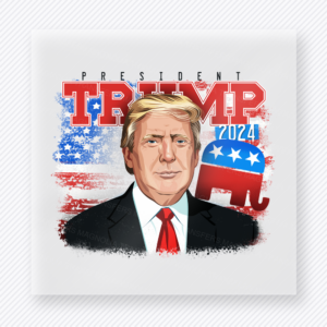 President Trump 2024 Flag Political DTF transfer mockup with President Trump 2024 artwork with flag background