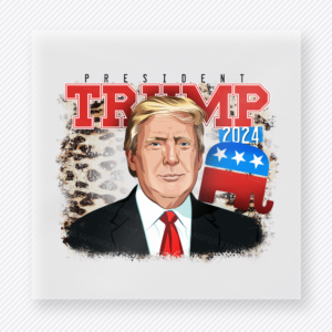 President Trump 2024 Leopard Political DTF transfer mockup with President Trump 2024 artwork with leopard background