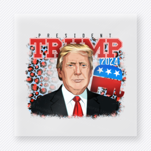 President Trump 2024 Poppy Political DTF transfer mockup with President Trump 2024 artwork with poppy background