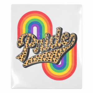 Leopard Pride Rainbow Arch UV transfer with script pride lettering and rainbow arch