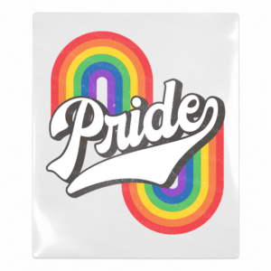 Script Pride Rainbow Arch UV transfer with white script lettering and rainbow arch