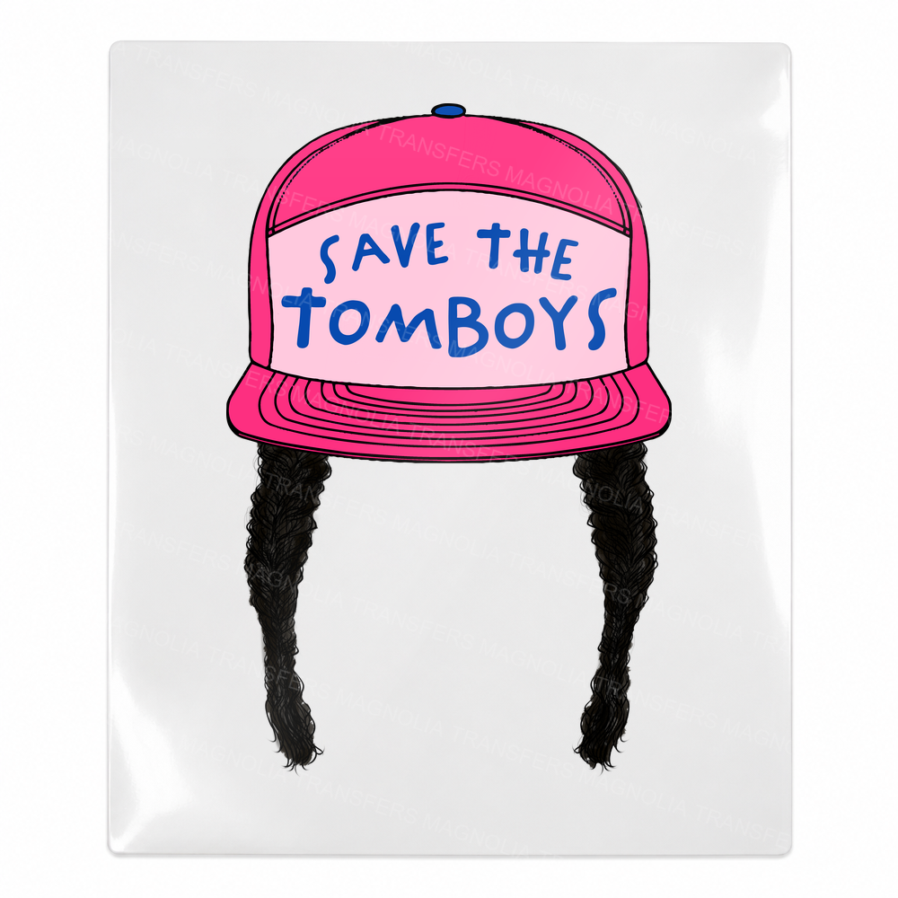 Save The Tomboys Pink Hat Black Braids Activist & Awareness UV transfer for hard-surface products