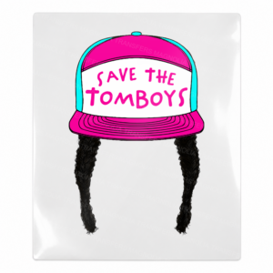 Save The Tomboys Neon Pink Hat Black Braids Activist & Awareness UV transfer for hard-surface products
