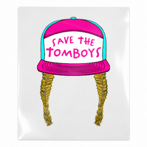 Save The Tomboys Neon Pink Hat Blonde Braids Activist & Awareness UV transfer for hard-surface products
